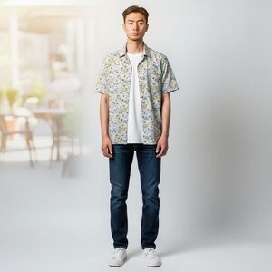 Charleston Threads Casual Blue and White Button Down Shirt
